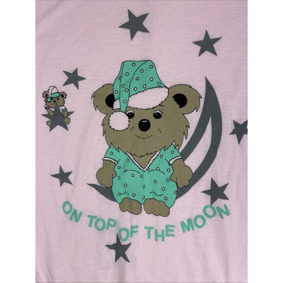 Vintage 80s/90s Girls Sleep Shirt Size 7-8 Bear Moon Pink Long - Picture 2 of 8